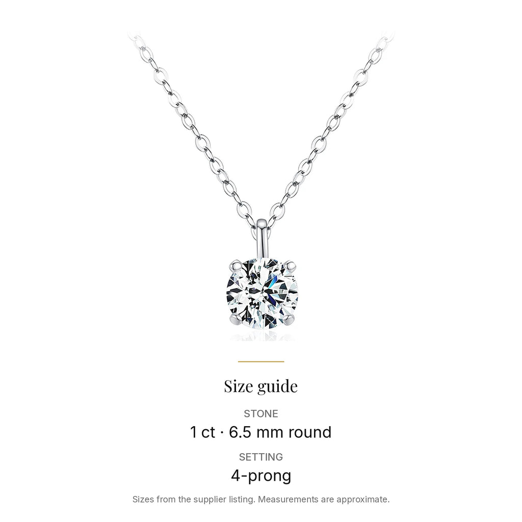 1 ct Lab-Created Moissanite Solitaire Pendant Necklace, 925 Sterling Silver, size guide