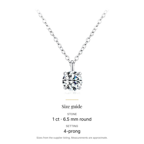 1 ct Lab-Created Moissanite Solitaire Pendant Necklace, 925 Sterling Silver, size guide