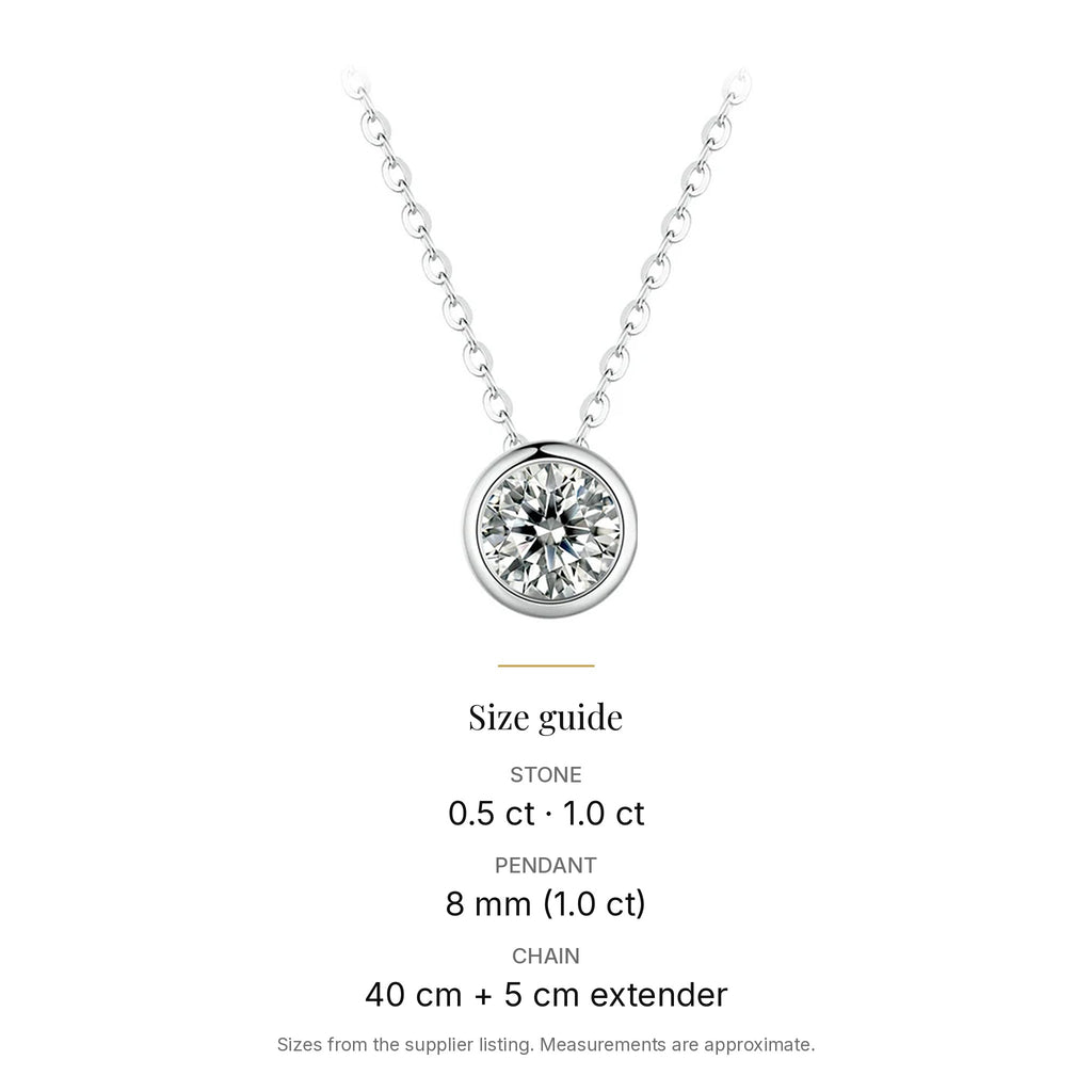 Bezel-Set Lab-Created Moissanite Necklace, 925 Sterling Silver, size guide