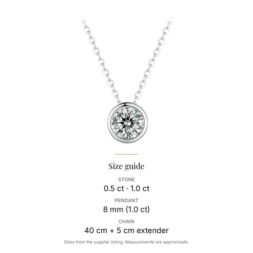 Bezel-Set Lab-Created Moissanite Necklace, 925 Sterling Silver, size guide