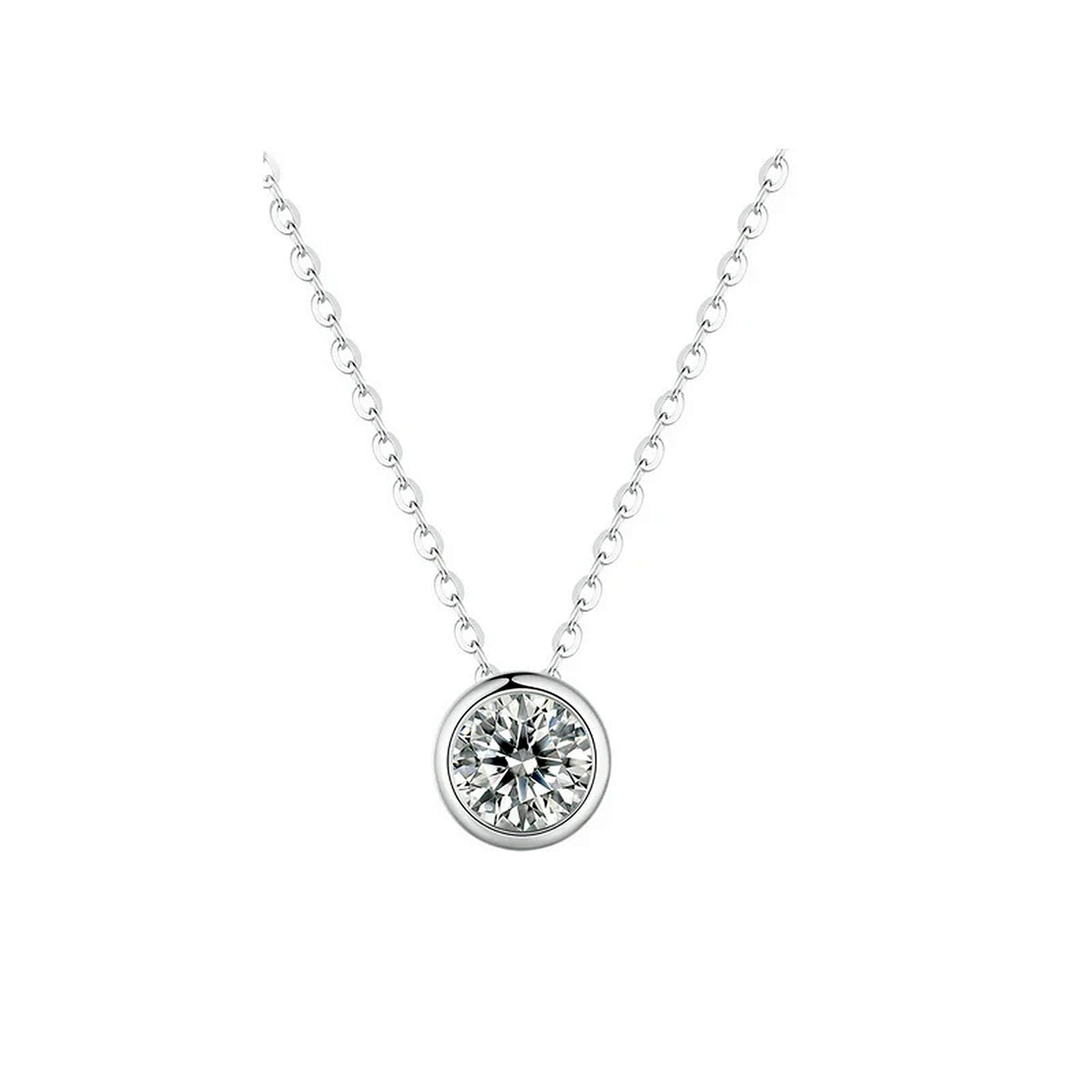 Bezel-Set Lab-Created Moissanite Necklace, 925 Sterling Silver, additional view
