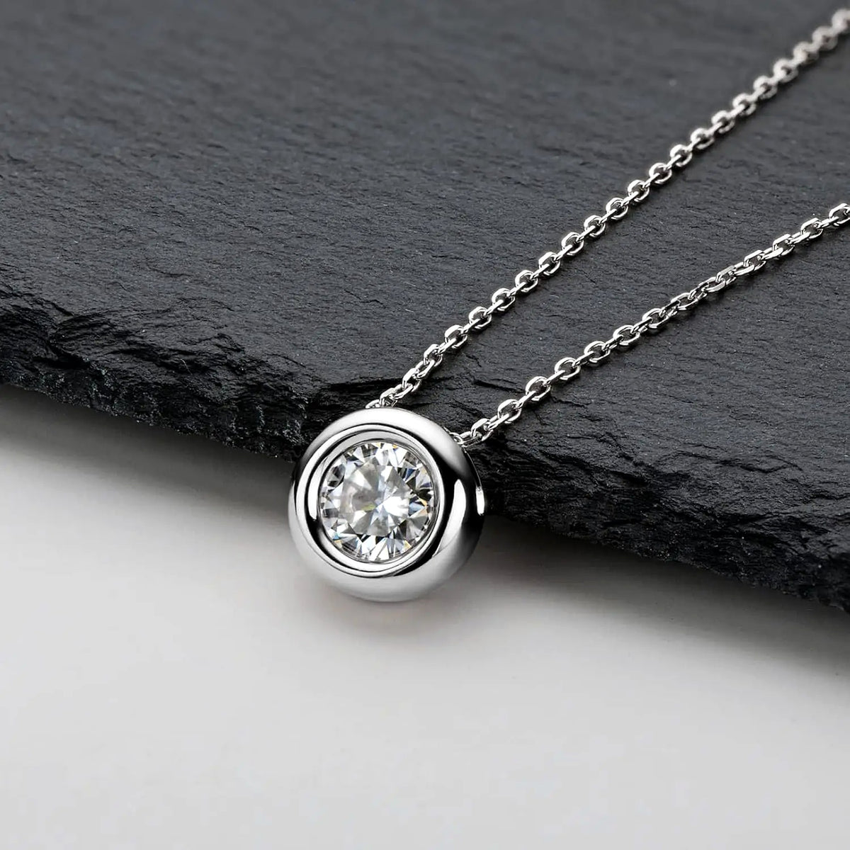 Bezel-Set Lab-Created Moissanite Necklace, 925 Sterling Silver, additional view