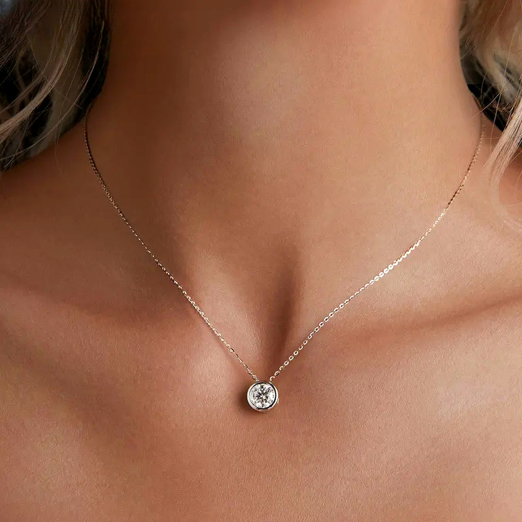 Bezel-Set Lab-Created Moissanite Necklace, 925 Sterling Silver, additional view