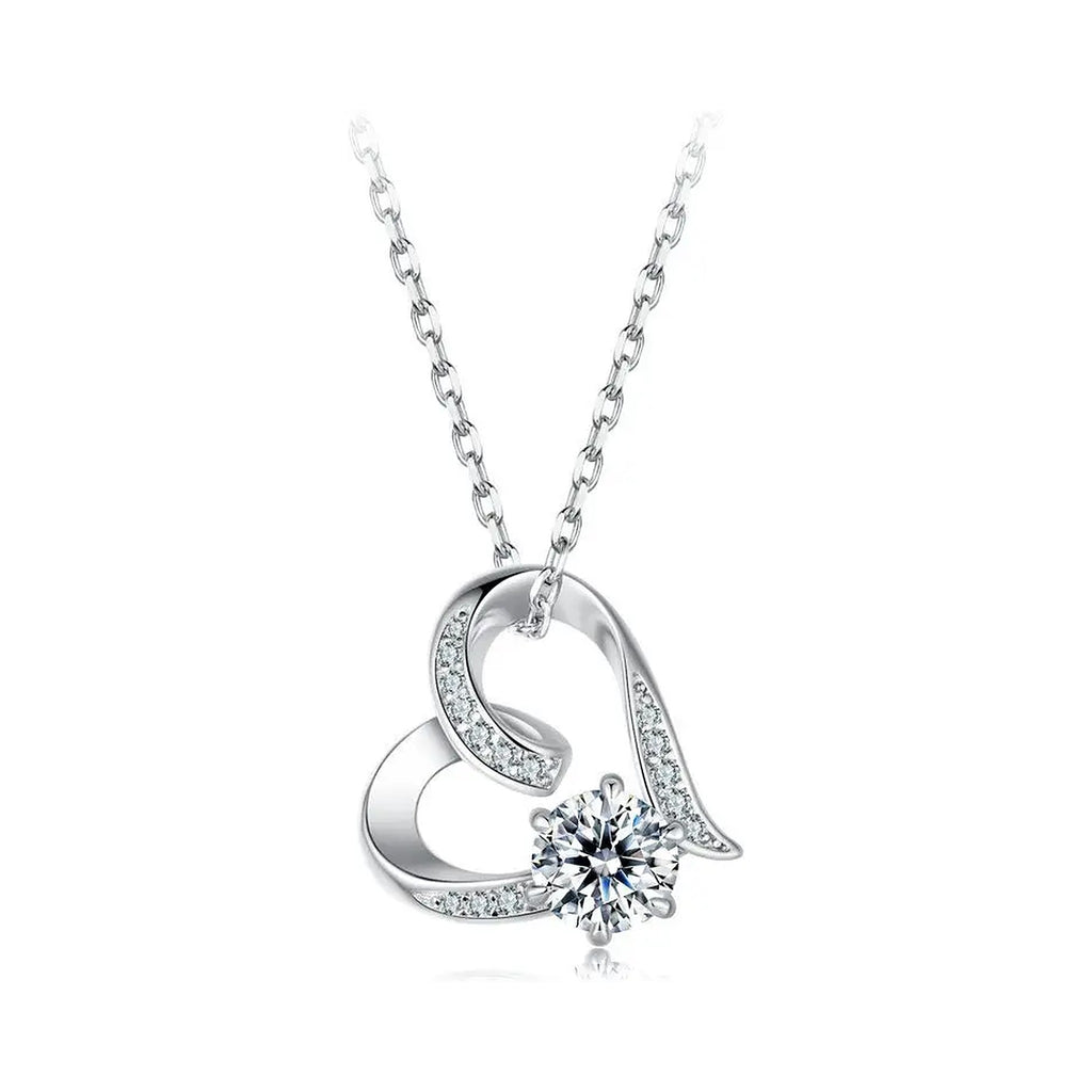 Open Heart Lab-Created Moissanite Necklace, 925 Sterling Silver, product photo