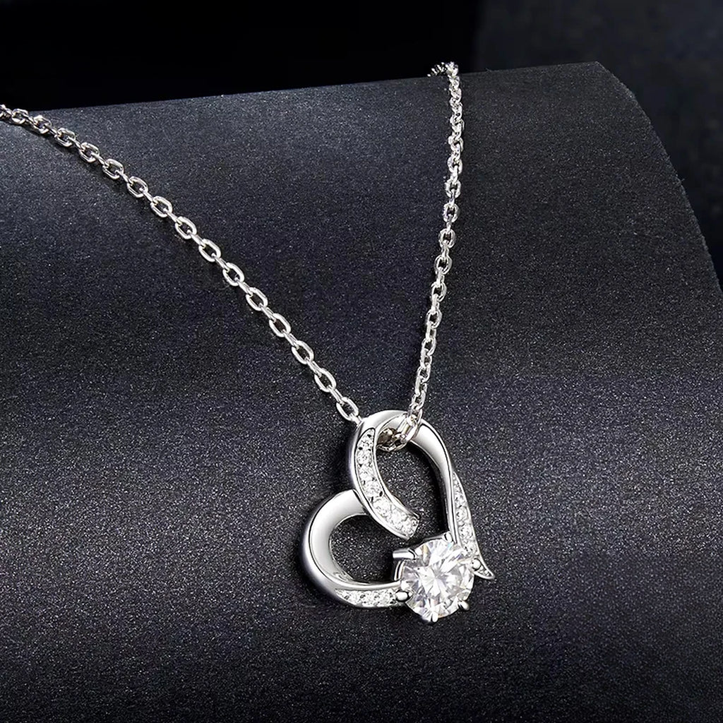 Open Heart Lab-Created Moissanite Necklace, 925 Sterling Silver, additional view