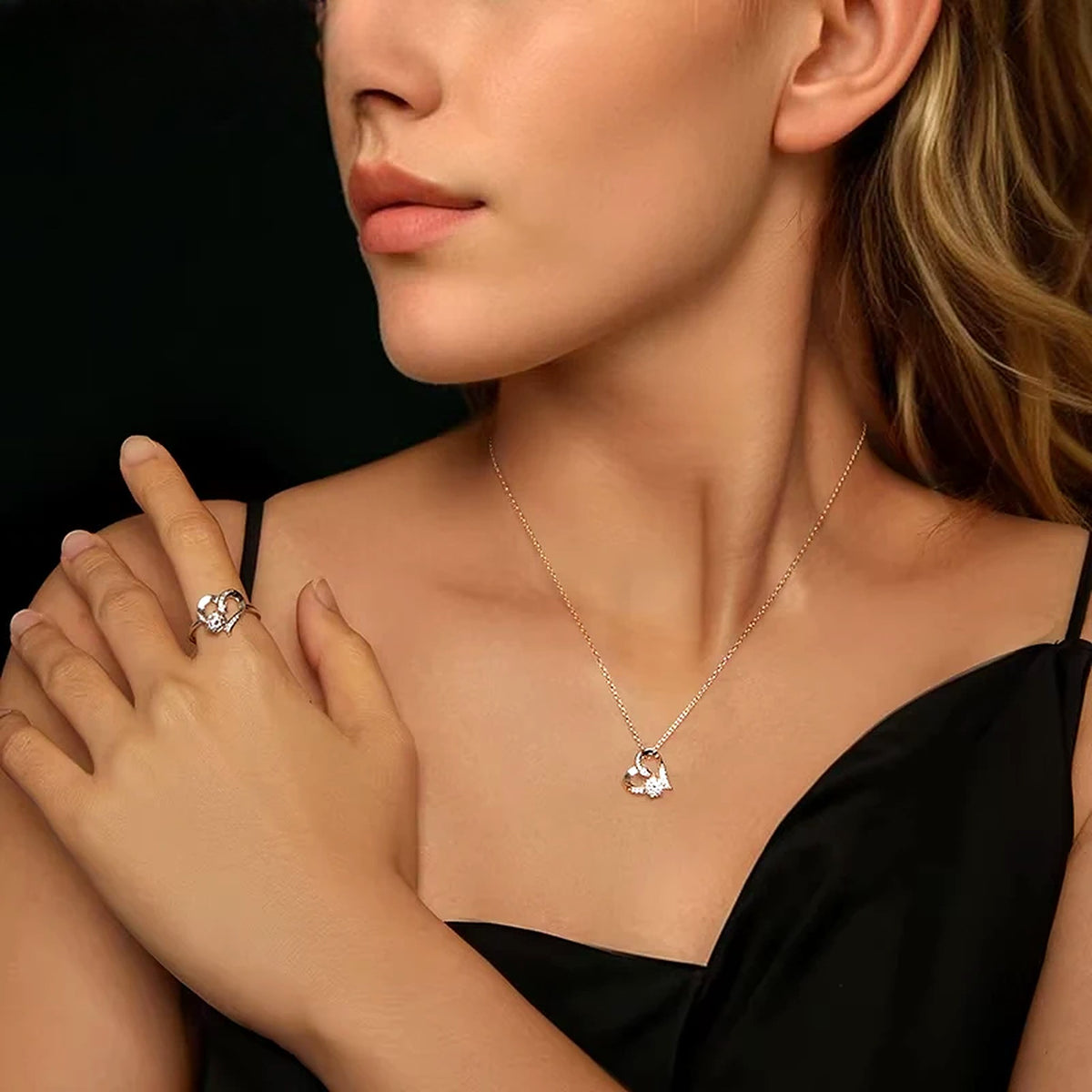 Open Heart Lab-Created Moissanite Necklace, 925 Sterling Silver, additional view