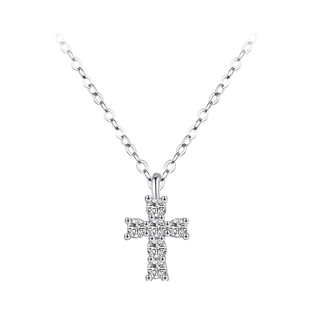 Small Lab-Created Moissanite Cross Necklace, 925 Sterling Silver, product photo
