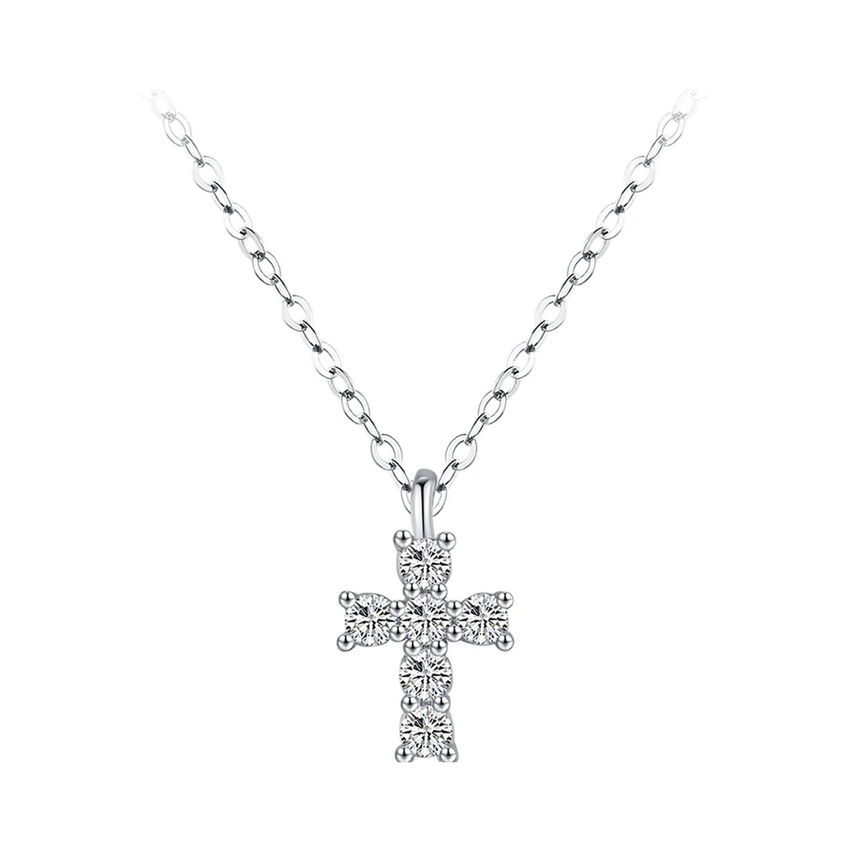 Small Lab-Created Moissanite Cross Necklace, 925 Sterling Silver, product photo