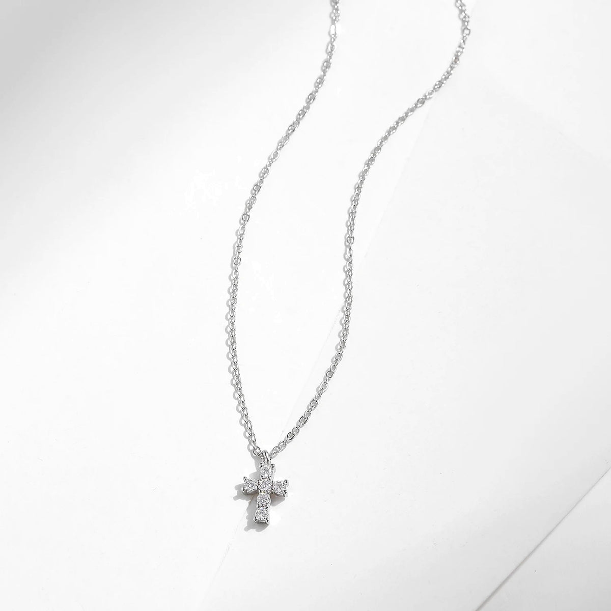 Small Lab-Created Moissanite Cross Necklace, 925 Sterling Silver, additional view