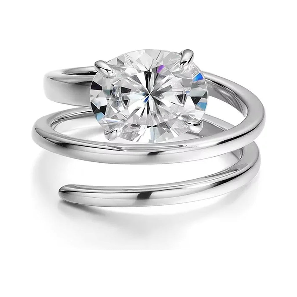 Oval Lab-Created Moissanite Spiral Wrap Ring, 925 Sterling Silver, product photo