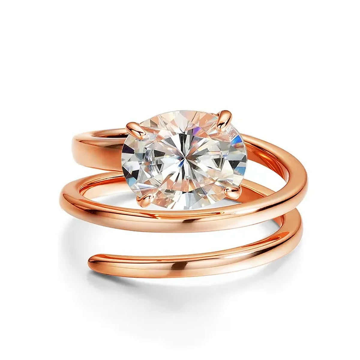 Oval Lab-Created Moissanite Spiral Wrap Ring, 925 Sterling Silver, additional view