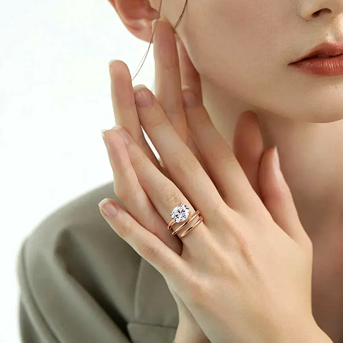 Oval Lab-Created Moissanite Spiral Wrap Ring, 925 Sterling Silver, additional view