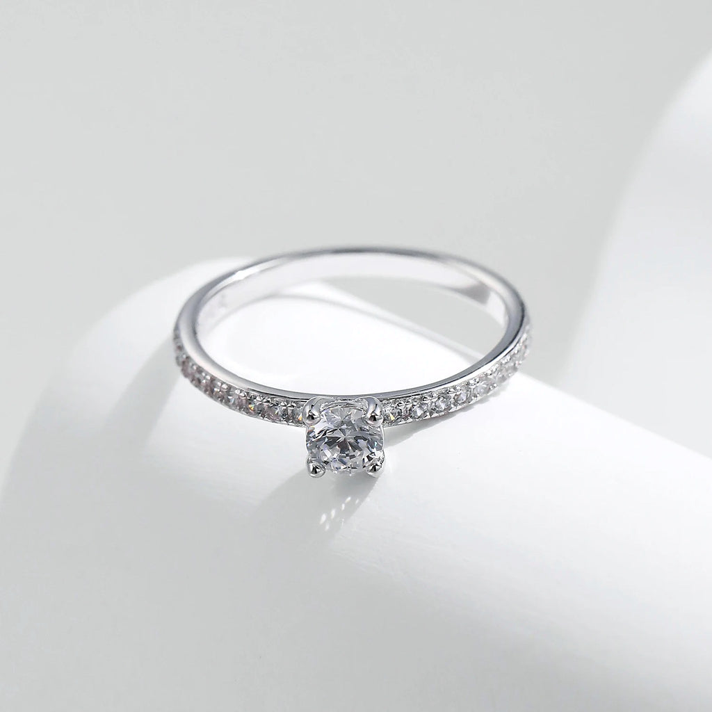 Petite Lab-Created Moissanite Solitaire Ring with Pavé Band, 925 Sterling Silver, additional view