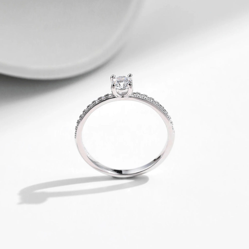 Petite Lab-Created Moissanite Solitaire Ring with Pavé Band, 925 Sterling Silver, additional view