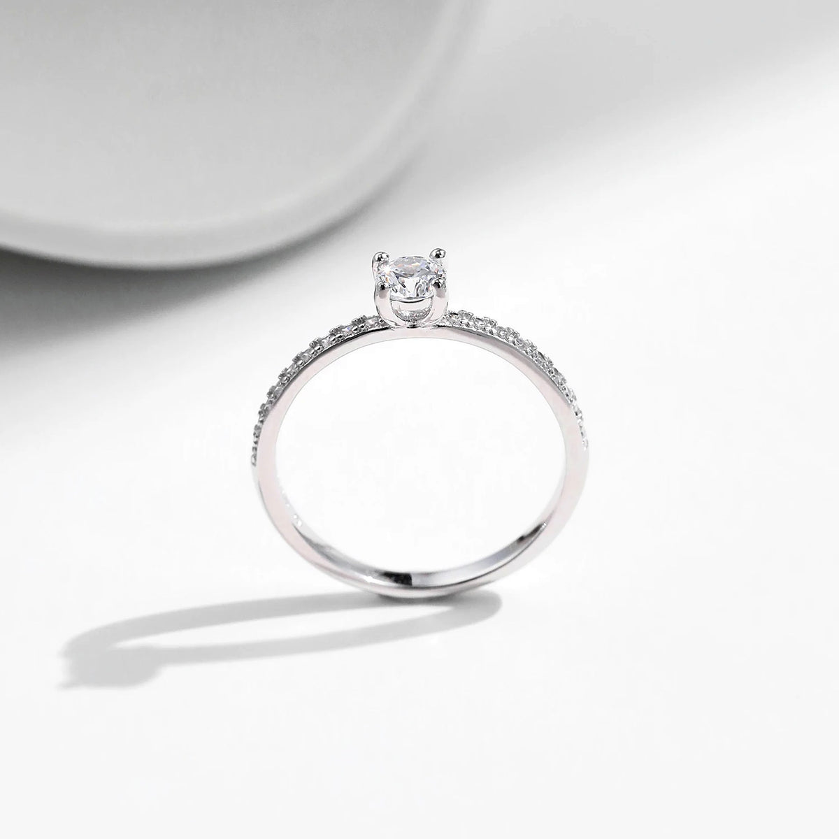 Petite Lab-Created Moissanite Solitaire Ring with Pavé Band, 925 Sterling Silver, additional view
